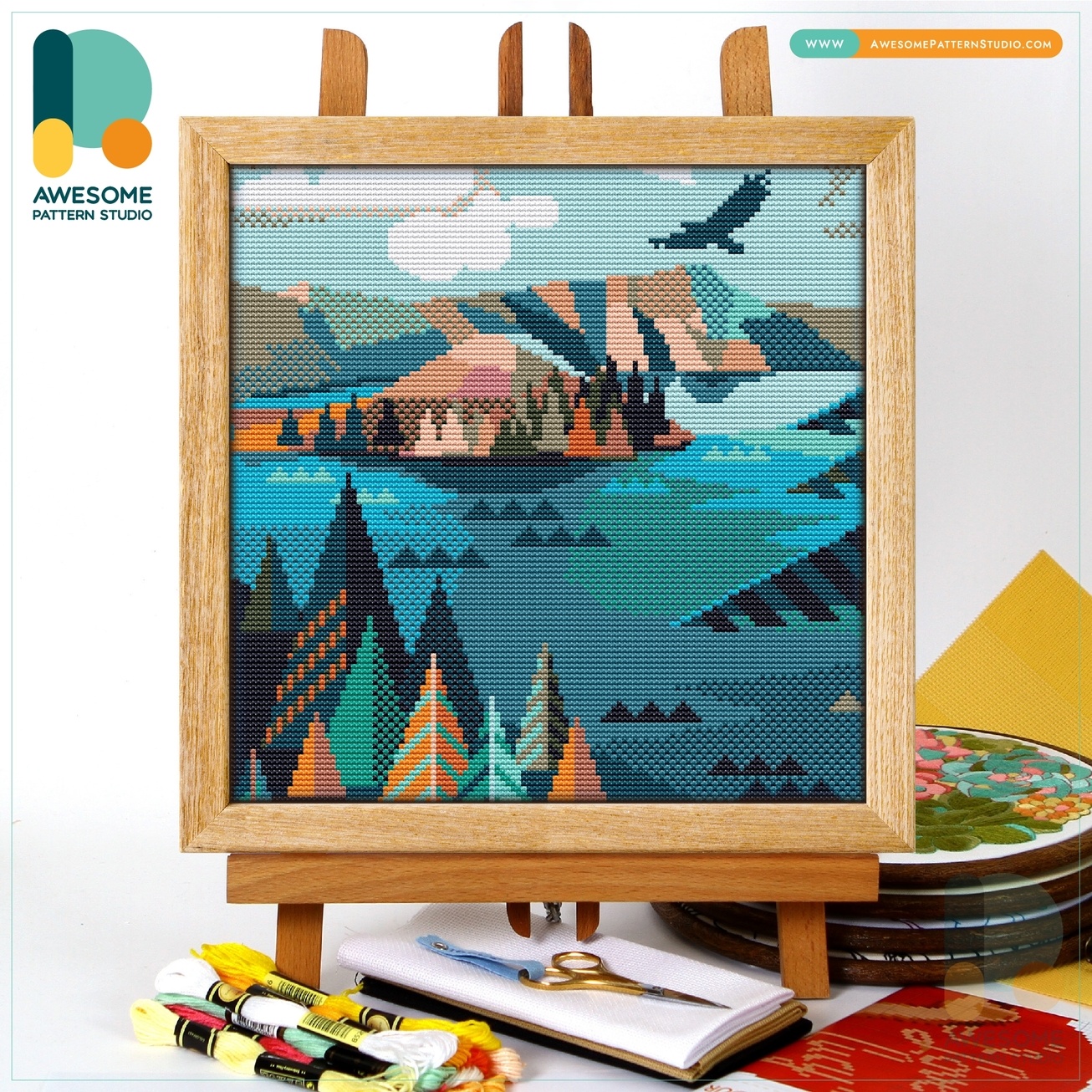 Awesome Pattern Studio Crater Lake National Park Counted Cross Stitch Kit 